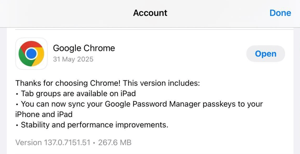 Chrome in App Store (recently updated)
